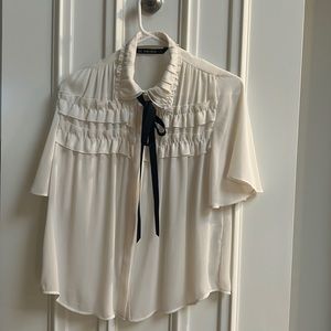 Zara Cream Blouse with Black Ribbon